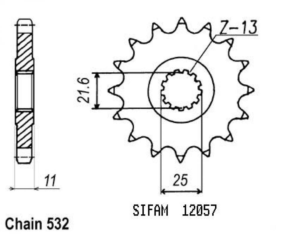 Pignon de sortie de boite Sifam pour Moto Yamaha 1000 FZR Génésis 1987 à 1988 16 dents pas 532 Neuf