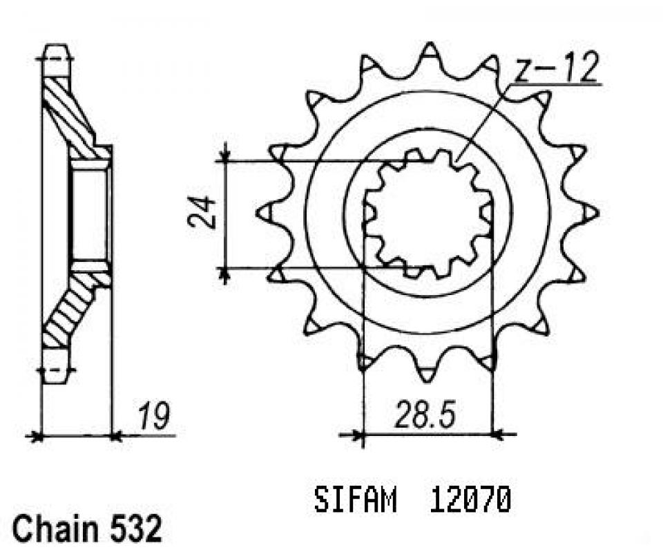 Pignon de sortie de boite Sifam pour Moto Kawasaki 1000 ZX Tomcat 1988 à 1991 17 dents pas 532 Neuf