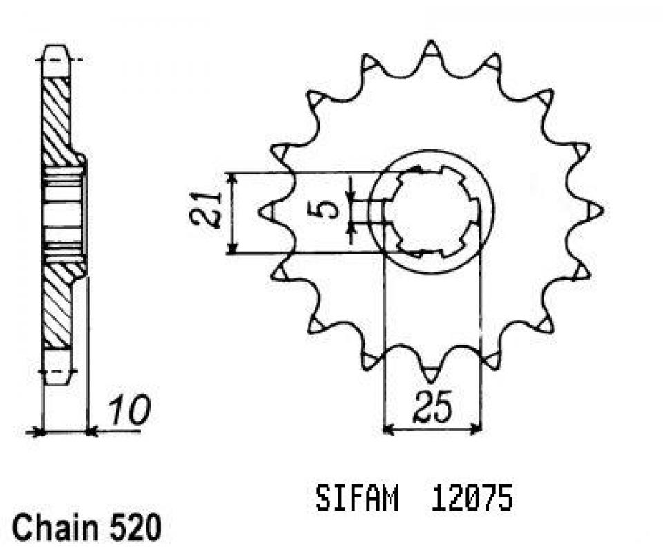 Pignon de sortie de boite Sifam pour Moto Cagiva 350 W 12 1993 à 1995 16 dents pas 520 Neuf