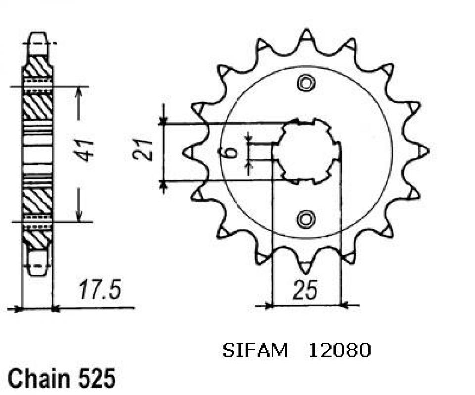 Pignon de sortie de boite Sifam pour Moto Honda 500 Gb Club Man 1991 à 1993 15 dents pas 525 Neuf