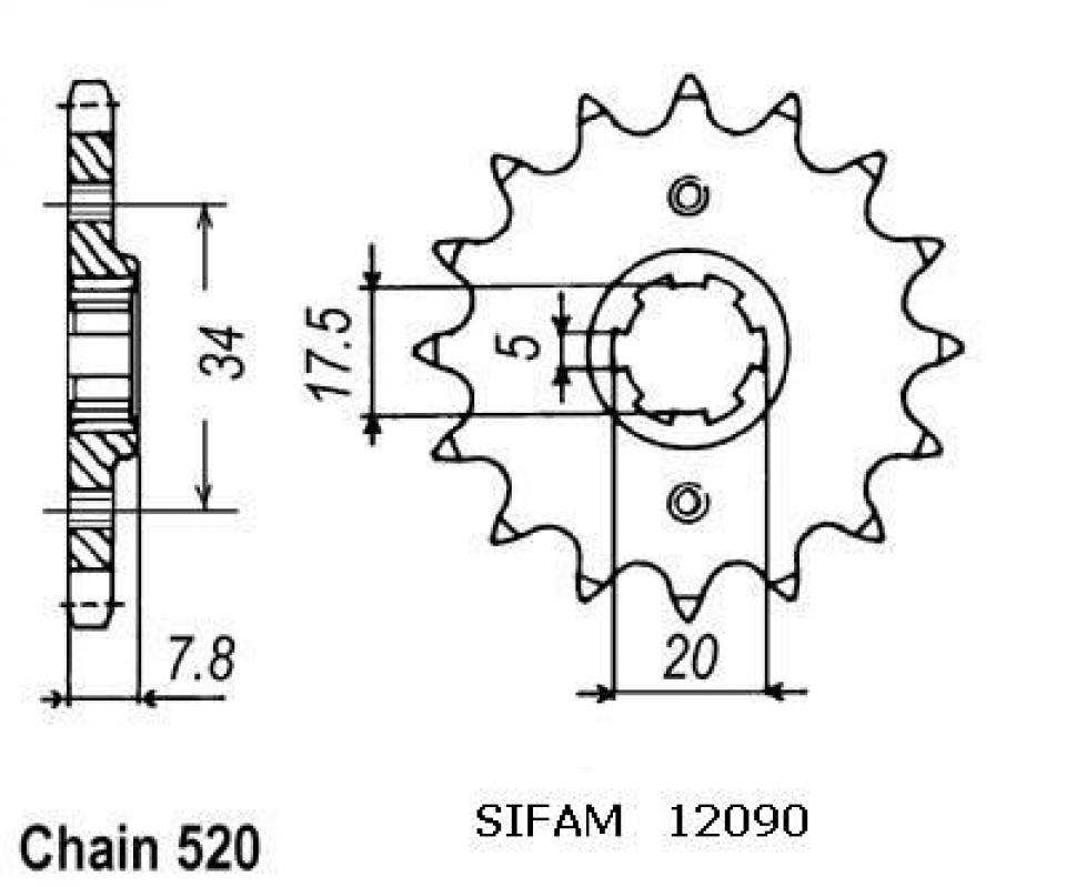 Pignon de sortie de boite Sifam pour Moto Honda 250 XR R 1990 à 1995 12 dents pas 520 Neuf