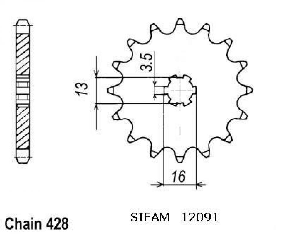 Pignon de sortie de boite Sifam pour Moto Suzuki 80 DS 1992 à 2000 Neuf
