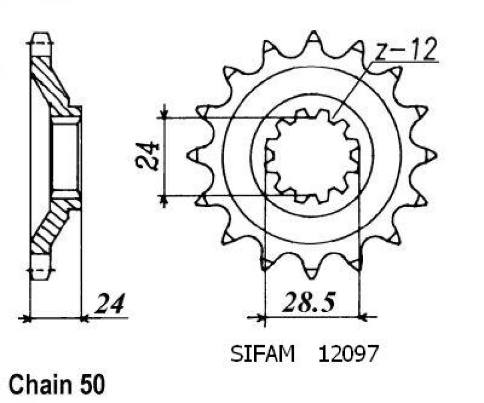 Pignon de sortie de boite Sifam pour Moto Kawasaki 1100 Zzr Zx-11 1990 à 1992 17 dents pas 530 Neuf