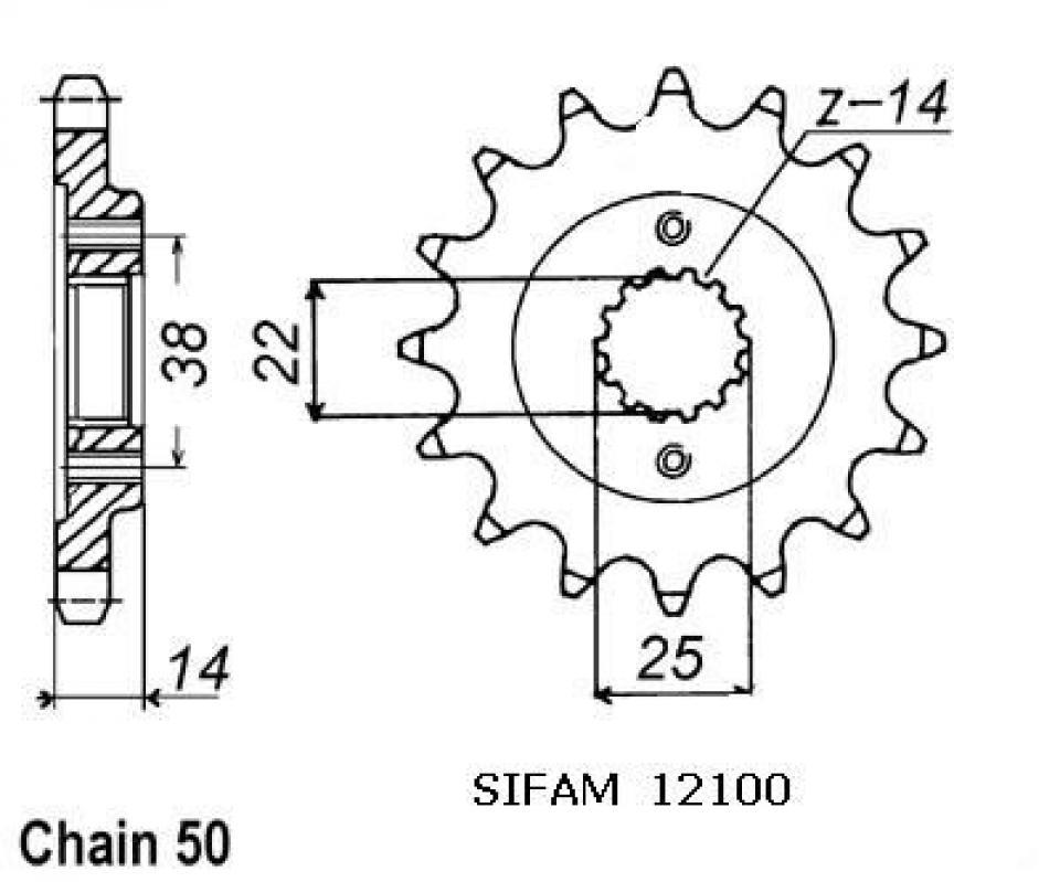 Pignon de sortie de boite Sifam pour Moto Cagiva 900 Elefant 1990 à 1996 14 dents pas 530 Neuf