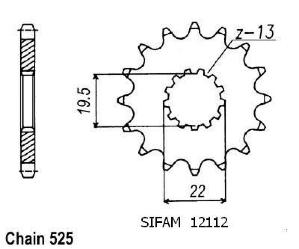 Pignon de sortie de boite Sifam pour Moto Suzuki 400 GSF Bandit 1990 à 1995 14 dents pas 525 Neuf