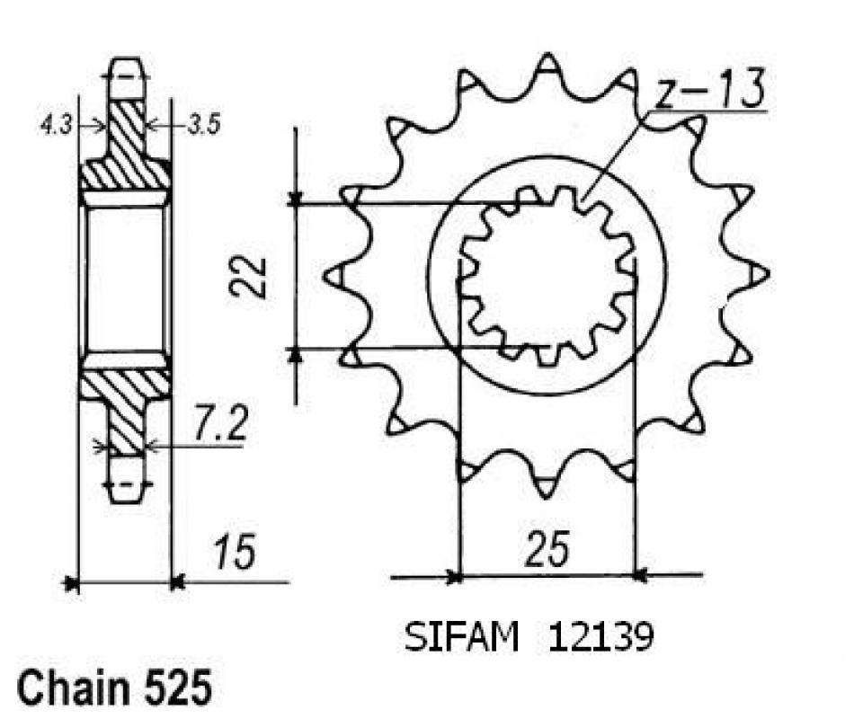 Pignon de sortie de boite Sifam pour Moto Kawasaki 600 Zx-6 R Ninja 1995 à 1997 15 dents pas 525 Neuf