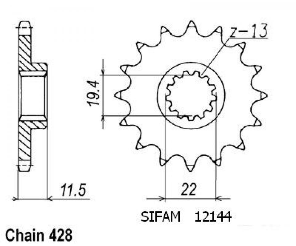 Pignon de sortie de boite Sifam pour Moto Suzuki 125 Dr-Z Grandes Roues 2008 à 2020 14 dents pas 428 Neuf