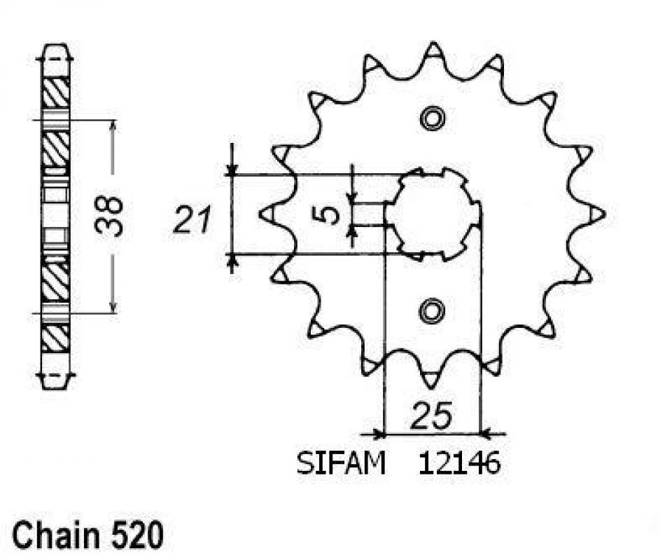 Pignon de sortie de boite Sifam pour moto Yamaha 125 XV Virago 14 dents pas 520