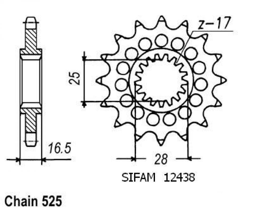 Pignon de sortie de boite Sifam pour Moto KTM 950 Super enduro R 2006 à 2007 16 dents pas 525 Neuf