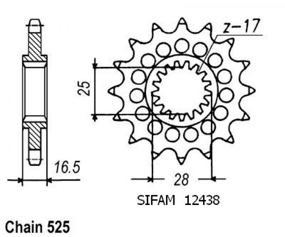 Pignon de sortie de boite Sifam pour Moto KTM 990 Adventure 2006 à 2013 16 dents pas 525 Neuf