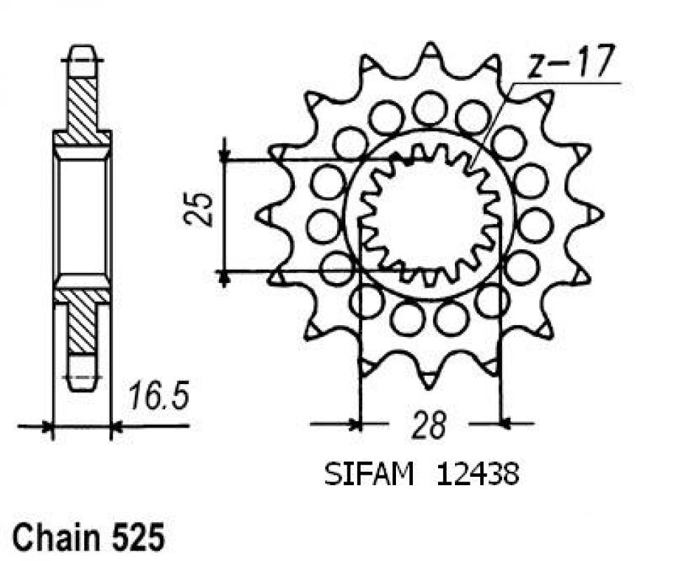 Pignon de sortie de boite Sifam pour Moto KTM 990 Adventure 2006 à 2013 16 dents pas 525 Neuf