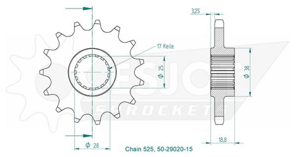 Pignon de sortie de boite Esjot pour Moto Aprilia 1100 Tuono V4 Rr 2015 à 2019 15 dents pas 525 Neuf