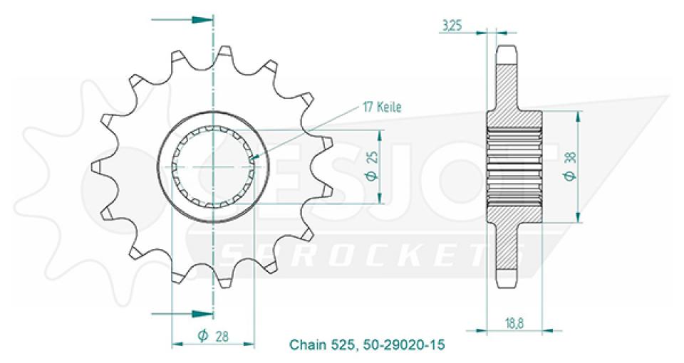 Pignon de sortie de boite Esjot pour Moto BMW 900 F R 2020 à 2023 15 dents pas 525 Neuf