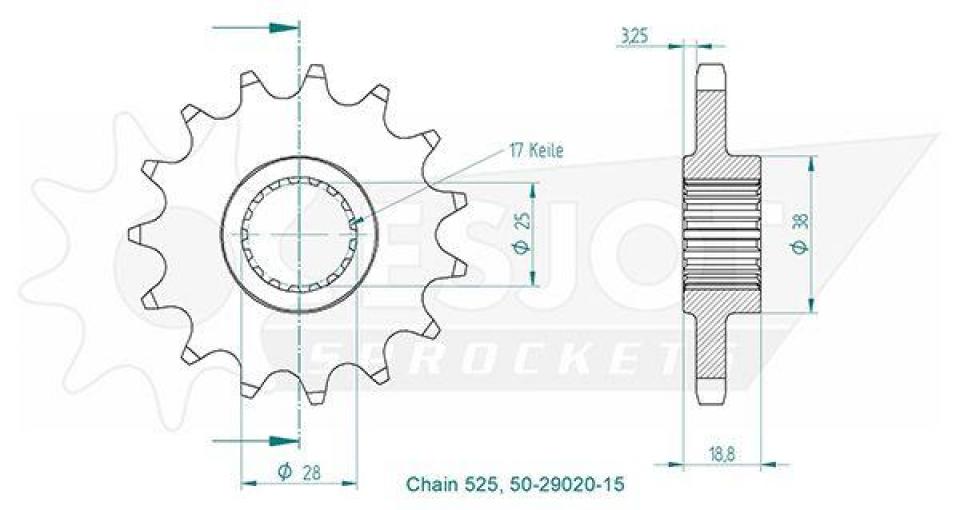 Pignon de sortie de boite Esjot pour Moto Husqvarna 900 Nuda Abs 2013 17 dents pas 525 Neuf