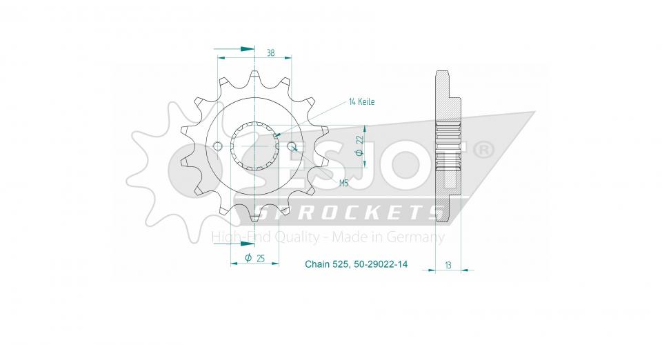 Pignon de sortie de boite Esjot pour Moto Ducati 749 S Superbike 2003 à 2006 14 dents pas 525 Neuf