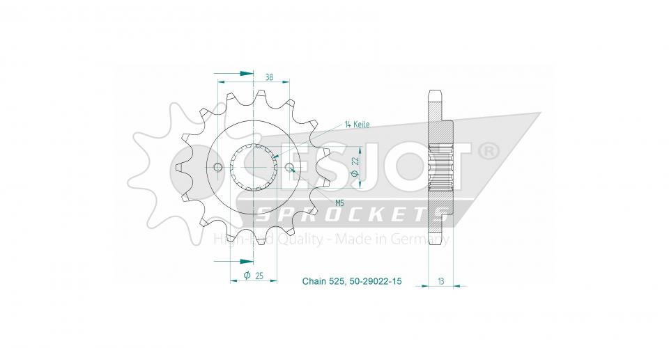 Pignon de sortie de boite Esjot pour Moto Ducati 916 STRADA MONOPOSTO 1994 à 1998 15 dents pas 525 Neuf