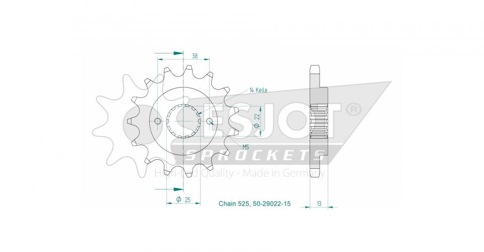 Pignon de sortie de boite Esjot pour Moto Ducati 1000 Gt Sport Classic 2007 à 2010 15 dents pas 525 Neuf