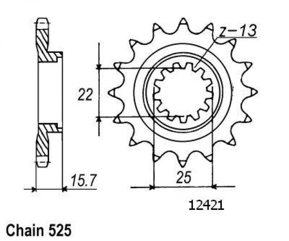 Pignon de sortie de boite Esjot pour Moto Kawasaki 600 Zx-6 R Ninja 1998 à 2002 15 dents pas 525 Neuf