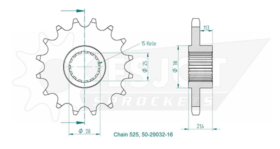 Pignon de sortie de boite Esjot pour Moto Aprilia 750 Sl Shiver Gt 2009 à 2015 16 dents pas 525 Neuf