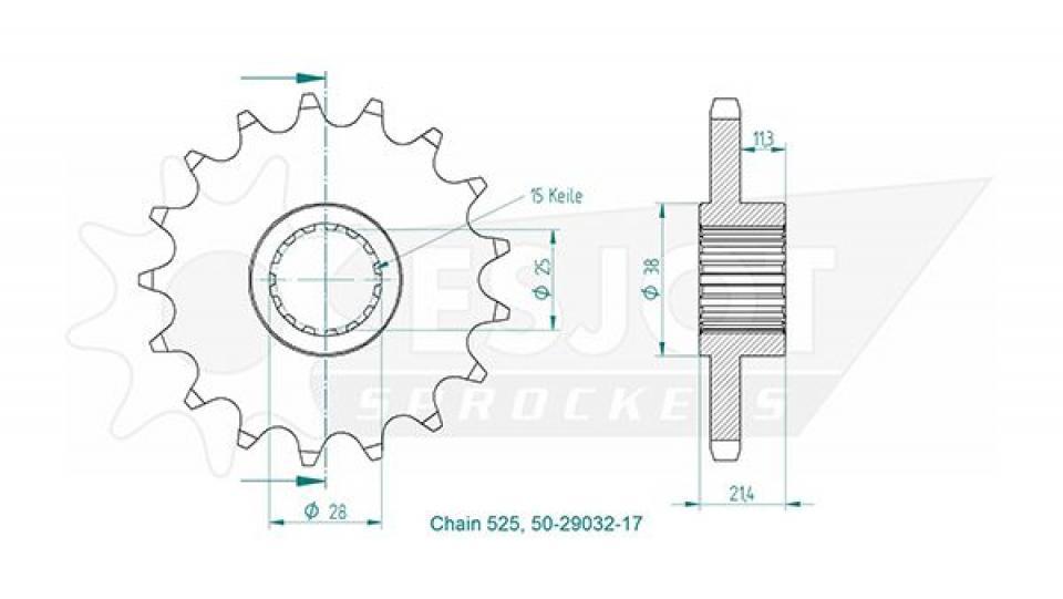 Pignon de sortie de boite Esjot pour Moto Aprilia 1200 Caponord 2013 à 2016 17 dents pas 525 Neuf