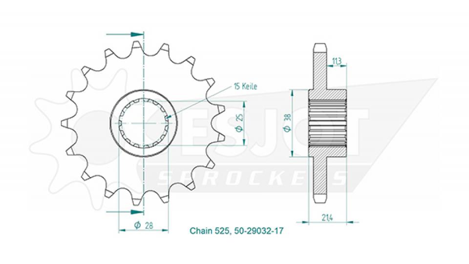 Pignon de sortie de boite Esjot pour Moto Aprilia 1200 Caponord 2013 à 2016 17 dents pas 525 Neuf