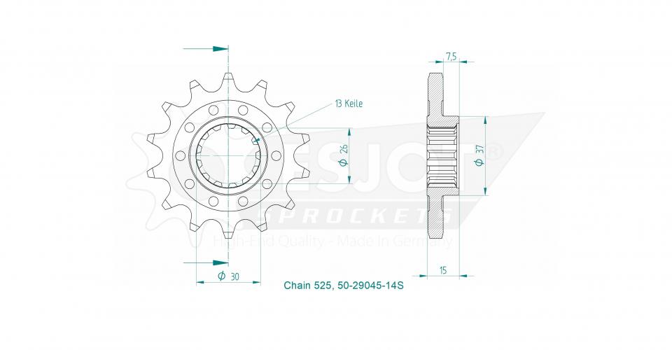 Pignon de sortie de boite Esjot pour moto BMW 1000 S Rr  14 dents pas 525 Neuf