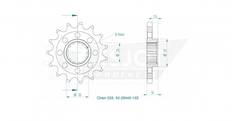 Pignon de sortie de boite Esjot pour moto BMW 1000 S Rr 15 dents pas 525 Neuf