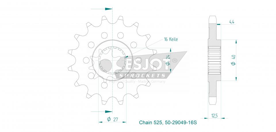 Pignon de sortie de boite Esjot pour moto Suzuki 1000 Gsx-R 16 dents pas 525