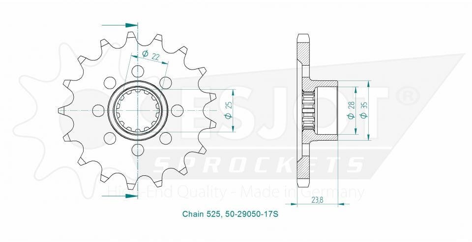 Pignon de sortie de boite Esjot pour Moto MV Agusta 675 F3 2018 à 2020 Neuf