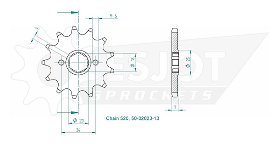 Pignon de sortie de boite Esjot pour Moto Honda 125 NSR 1987 à 1989 13 dents pas 520 Neuf