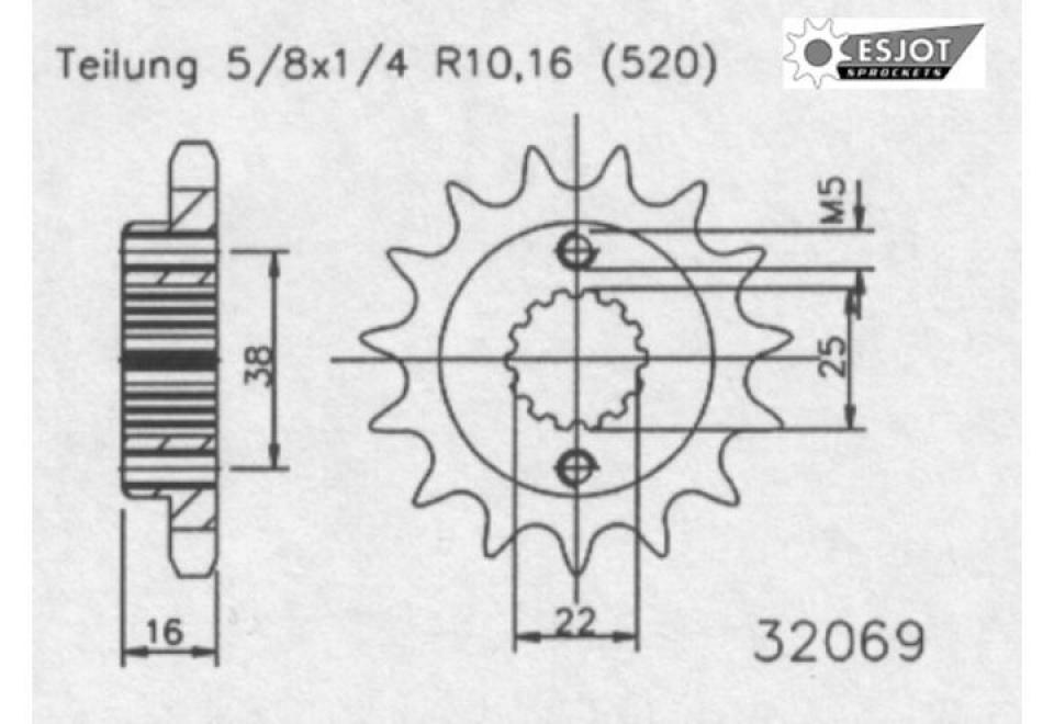 Pignon de sortie de boite Esjot pour Moto Ducati 800 Monster Ie 2003 à 2004 15 dents pas 520 Neuf