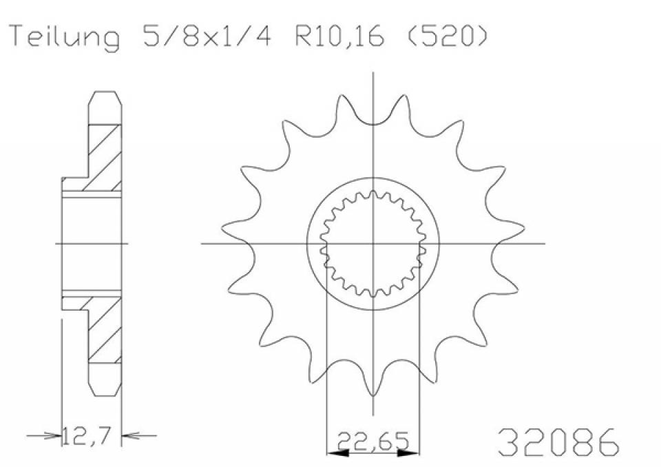 Pignon sortie de boite Esjot pour quad Polaris 500 Scrambler 14 dents pas 520