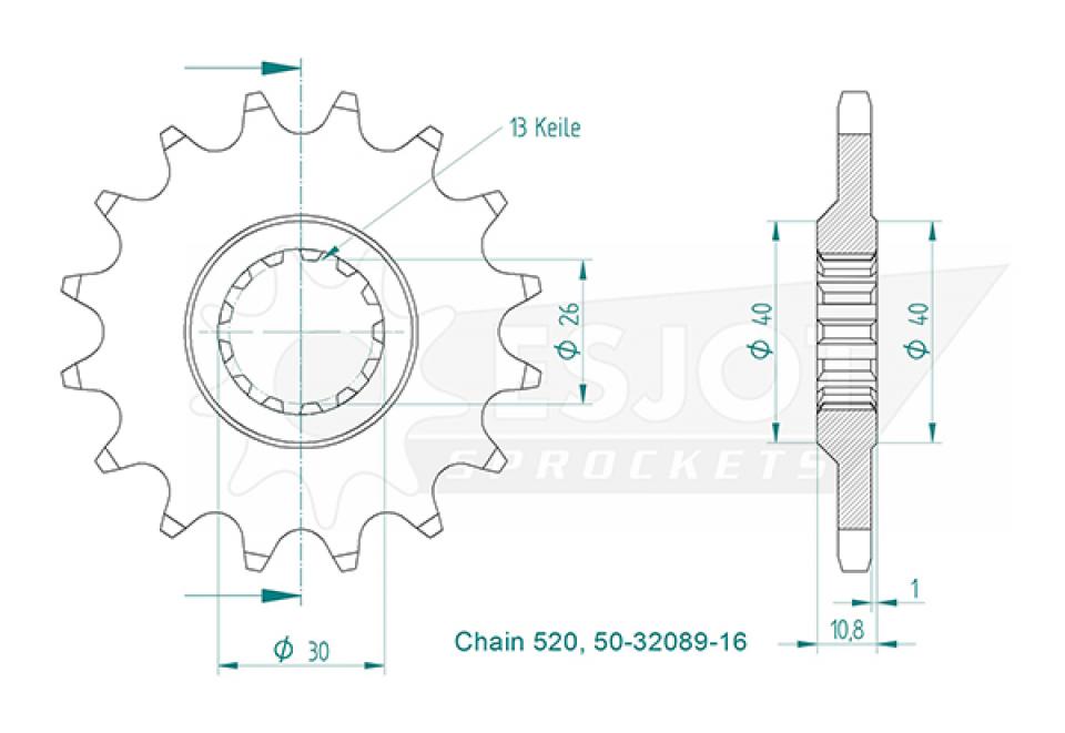 Pignon de sortie de boite Esjot pour Moto Yamaha 1000 YZF R1 1998 à 2023 16 dents pas 520 Neuf