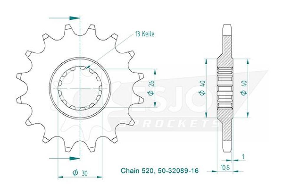 Pignon de sortie de boite Esjot pour Moto Yamaha 1000 YZF R1 1998 à 2023 16 dents pas 520 Neuf