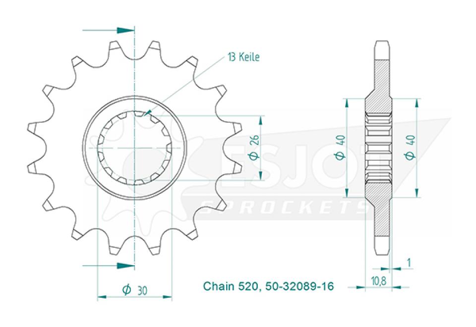 Pignon de sortie de boite Esjot pour Moto Yamaha 1000 YZF R1 1998 à 2023 16 dents pas 520 Neuf