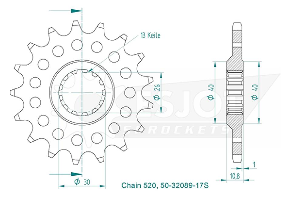 Pignon de sortie de boite Esjot pour Moto Yamaha 1000 YZF R1 1998 à 2023 16 dents pas 520 Neuf
