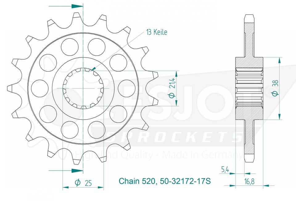 Pignon de sortie de boite Esjot pour Moto Honda 750 Nc J Vultus 2016 17 dents pas 520 Neuf