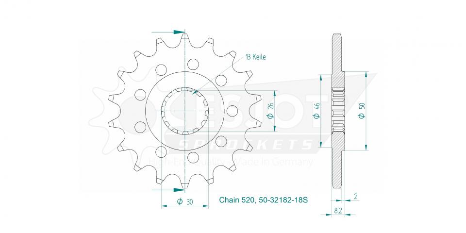 Pignon de sortie de boite Esjot pour moto 18 dents pas 520 Neuf
