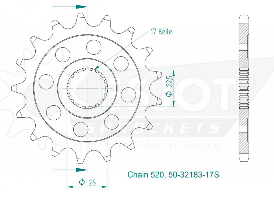 Pignon de sortie de boite Esjot pour Moto Triumph 900 Bonneville T100 2017 à 2023 17 dents pas 520 Neuf