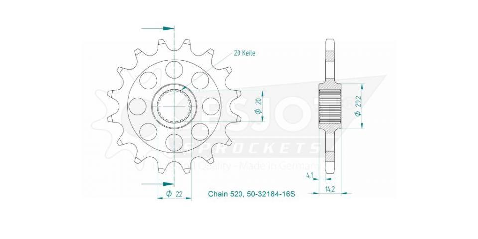 Pignon de sortie de boite Esjot pour Moto BMW 310 G Gs 2017 à 2023 16 dents pas 520 Neuf