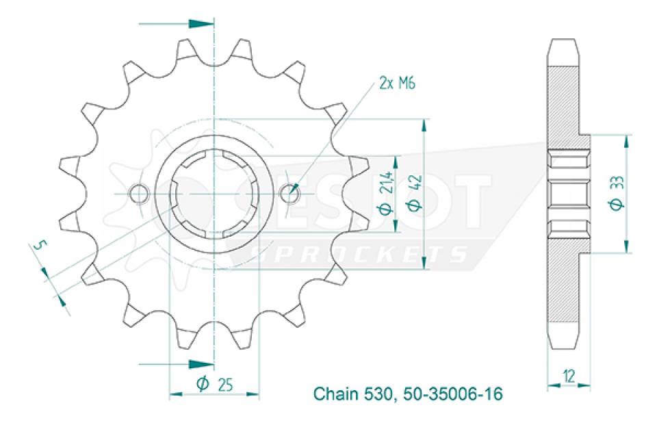 Pignon de sortie de boite Esjot pour Moto Yamaha 400 XJ 1982 16 dents pas 530 Neuf