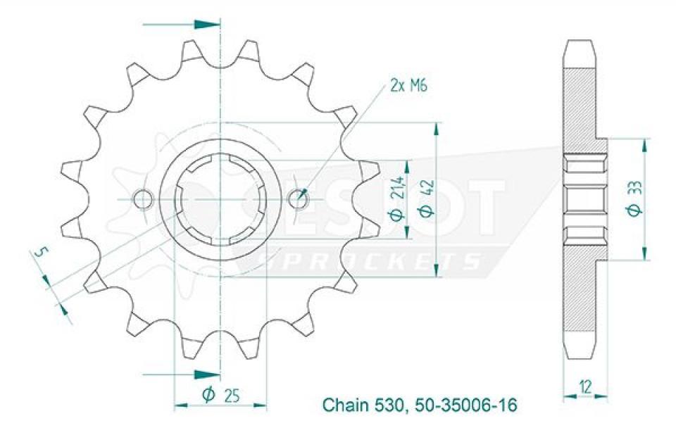 Pignon de sortie de boite Esjot pour Moto Yamaha 400 XJ 1982 16 dents pas 530 Neuf