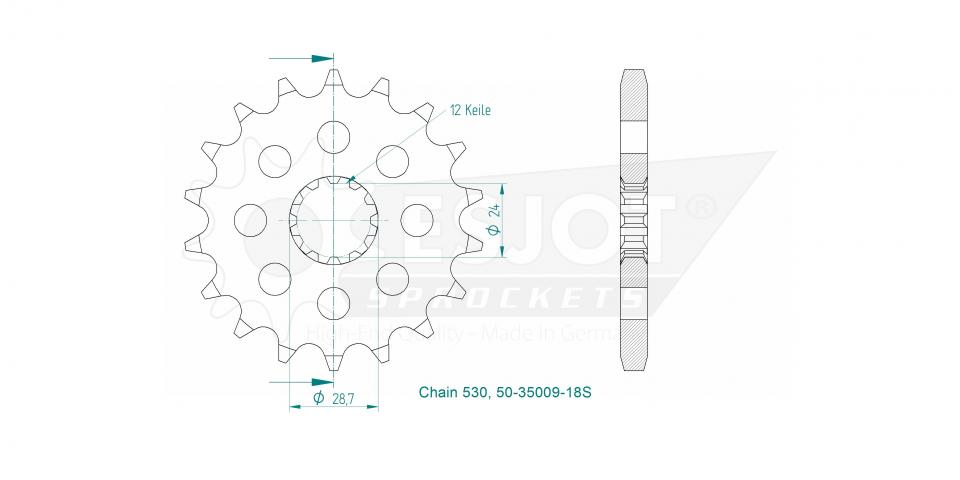 Pignon de sortie de boite Esjot pour Moto Kawasaki 1200 Zx-12 R Ninja 2000 à 2006 18 dents pas 530 Neuf