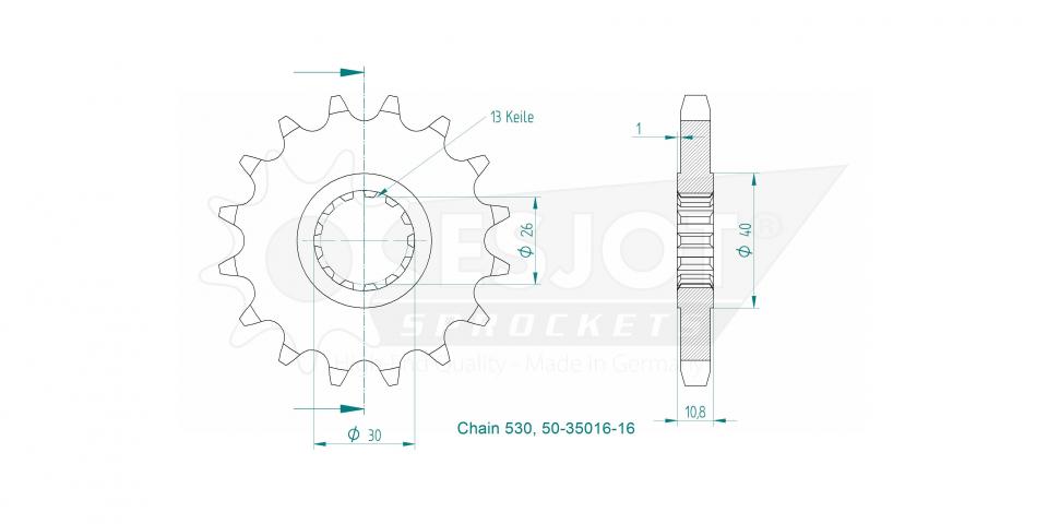 Pignon de sortie de boite Esjot pour Moto Yamaha 1000 Yzf R1 Sp-R Ohlins 2010 16 dents pas 530 Neuf