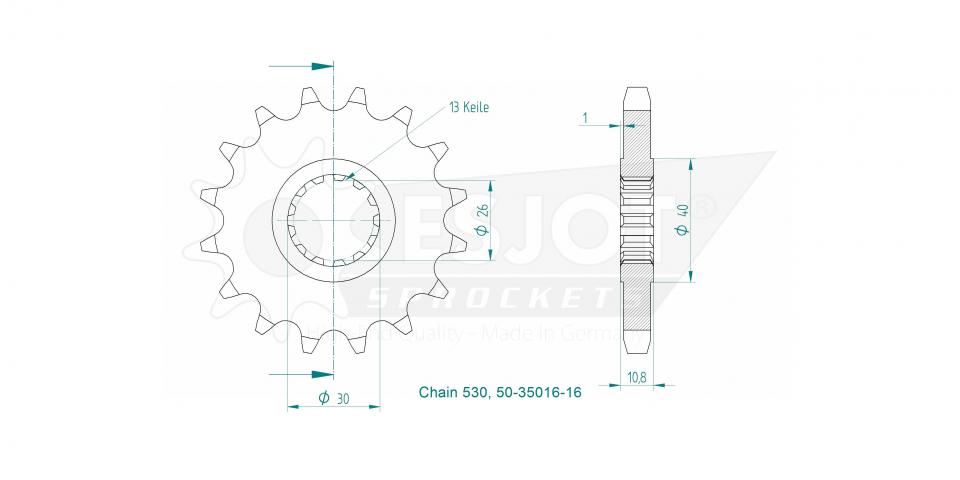 Pignon de sortie de boite Esjot pour Moto Yamaha 1200 Fj Avec Abs 1991 à 1994 16 dents pas 530 Neuf