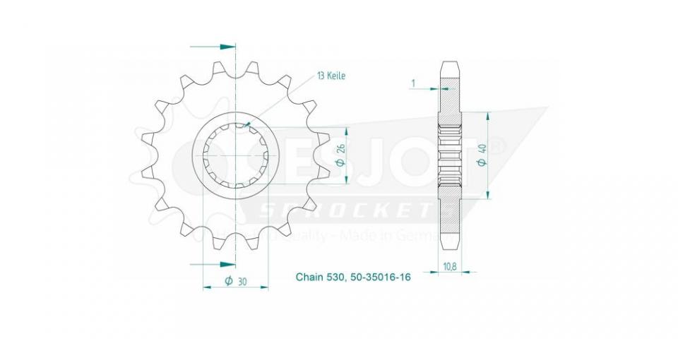 Pignon de sortie de boite Esjot pour Moto Yamaha 1000 Yzf R1 Sp-R Ohlins 2010 16 dents pas 530 Neuf