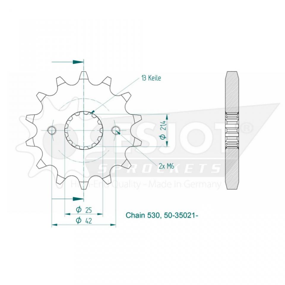 Pignon de sortie de boite Esjot pour Moto Suzuki 1000 Tl R 1998 à 2002 14 dents pas 530 Neuf