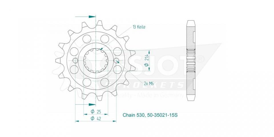 Pignon de sortie de boite Esjot pour Moto Suzuki 750 GSX Inazuma 1998 à 2002 15 dents pas 530 Neuf