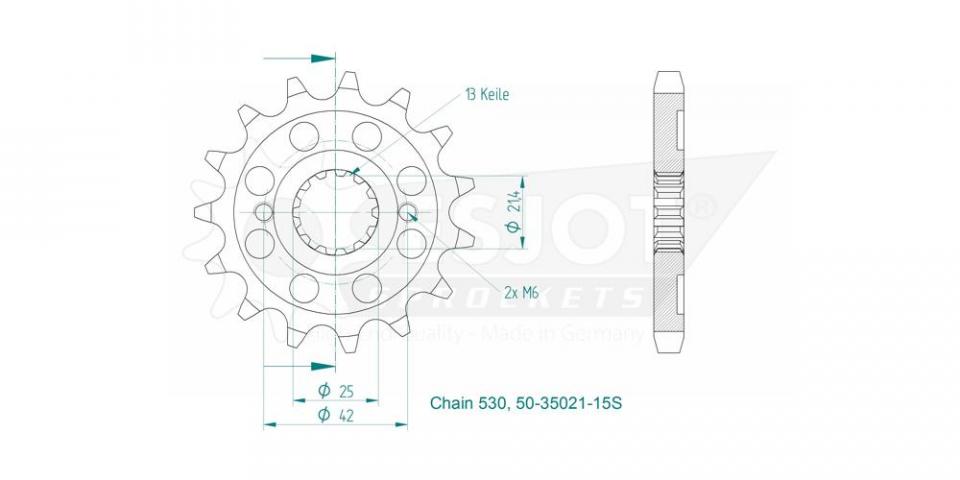 Pignon de sortie de boite Esjot pour Moto Kawasaki 550 Z F 1979 à 1985 15 dents pas 530 Neuf