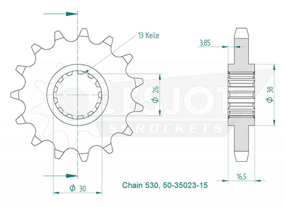 Pignon de sortie de boite Esjot pour Moto Honda 1000 VTR SP2 2002 à 2007 Neuf